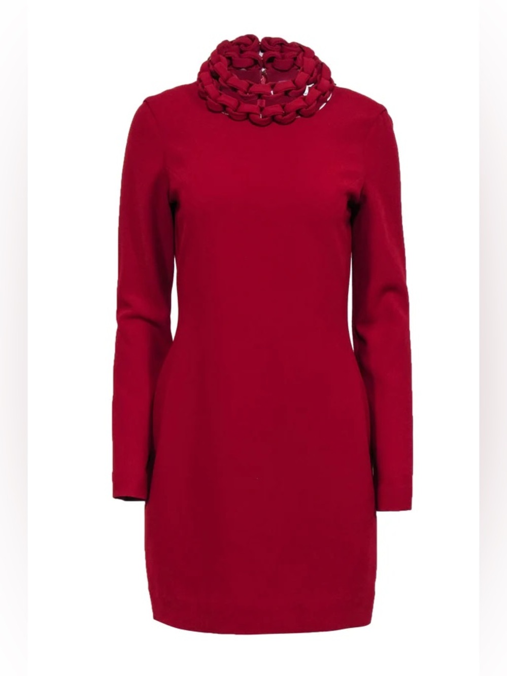 Diane Von Furstenburg Red Long-Sleeve Knit Dress with Chain-Link Neck 2